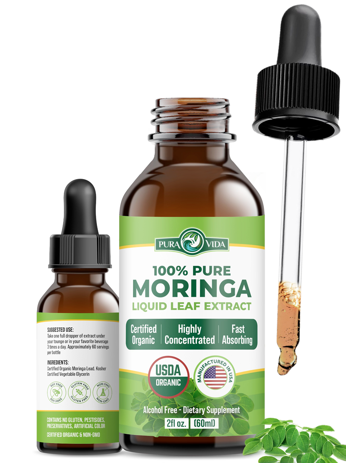 Moringa Leaf Extract Drops Pura Vida 2fl oz (60ml)