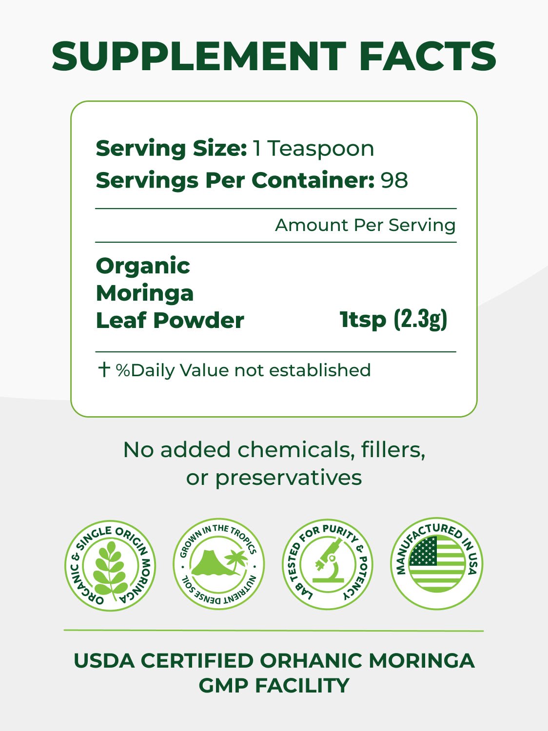 Moringa Leaf Powder Pura Vida 8oz (226g) - Pura Vida Moringa
