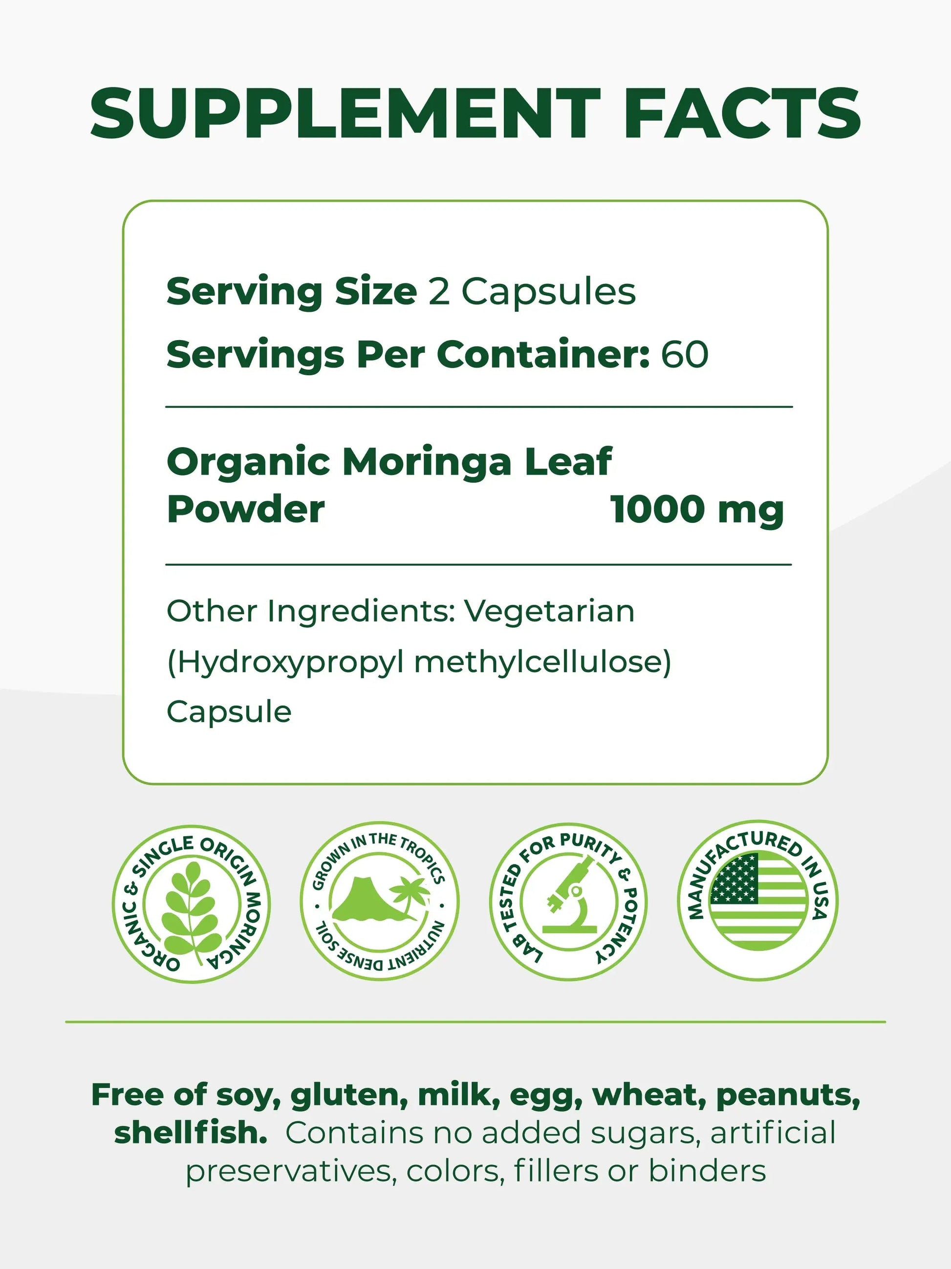 Pura Vida Moringa Capsules 500mg (120 Capsules) (LP1) - Pura Vida Moringa