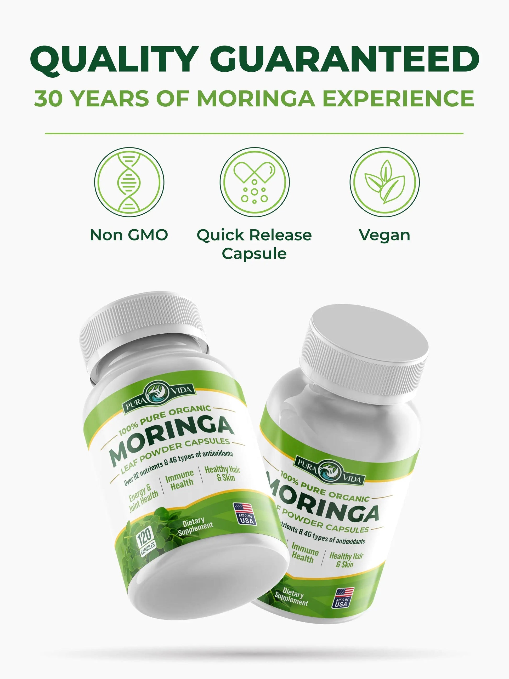 Pura Vida Moringa Capsules 500mg (120 Capsules) (LP1) - Pura Vida Moringa