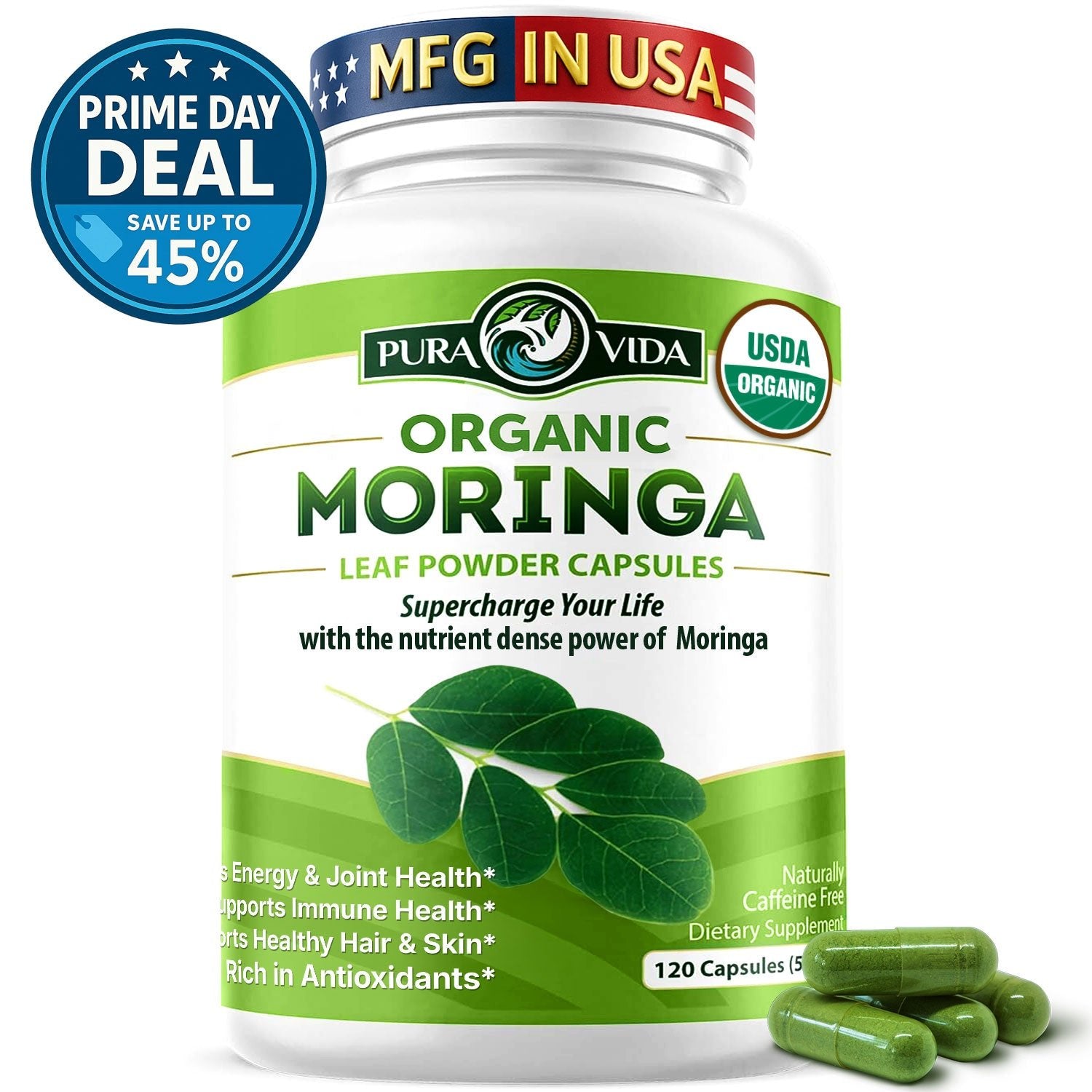 USDA Organic Moringa Capsules (120 Ct.) - Pura Vida Moringa