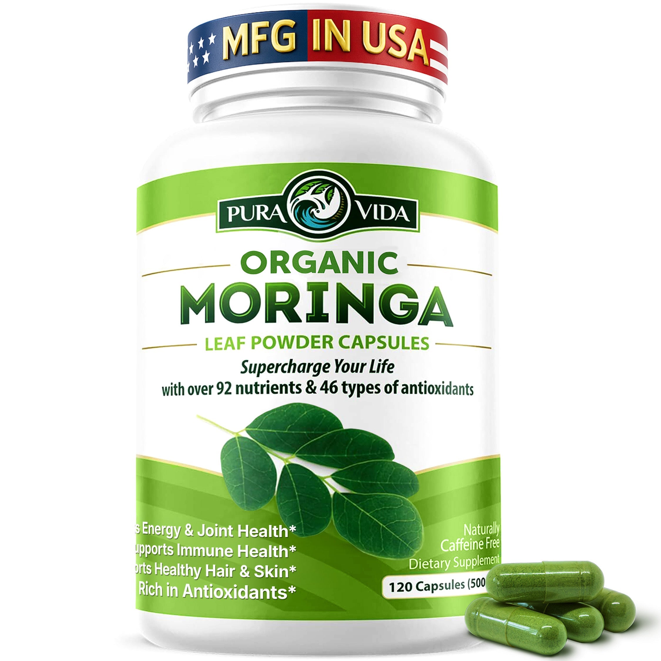 Moringa Capsules Pura Vida 500mg (120 Capsules) - Pura Vida Moringa