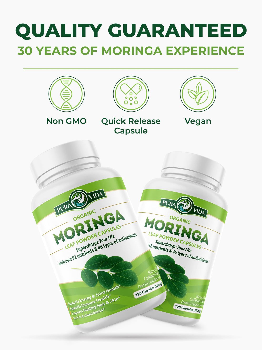 Moringa Capsules Pura Vida 500mg (120 Capsules) - Pura Vida Moringa