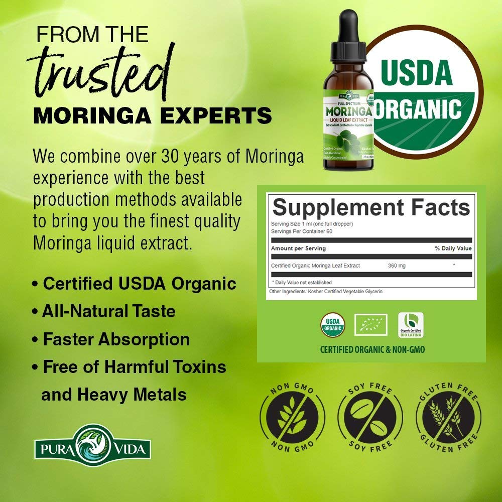 Moringa Leaf Extract Drops Pura Vida 2fl oz (60ml) - Pura Vida Moringa