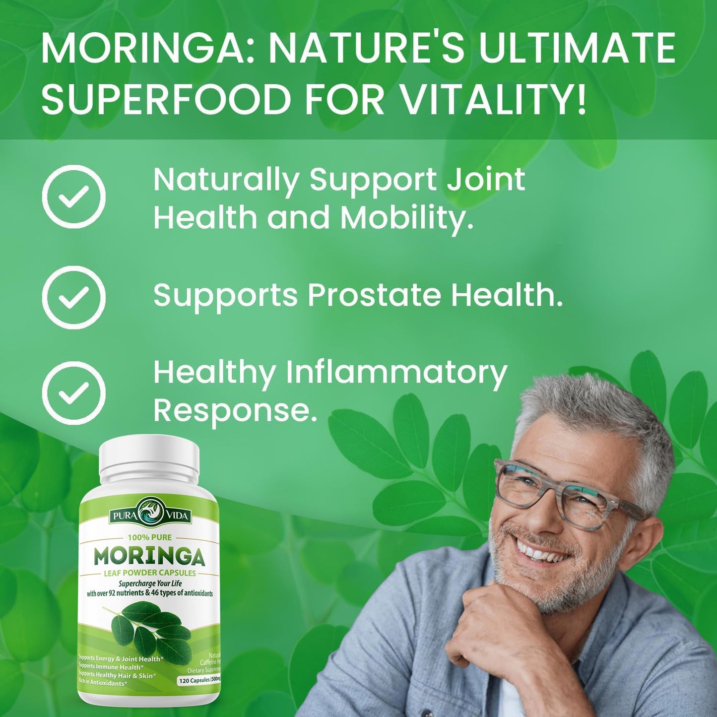 Moringa Leaf Powder Capsules Pura Vida 500mg (120 Capsules) - Pura Vida Moringa