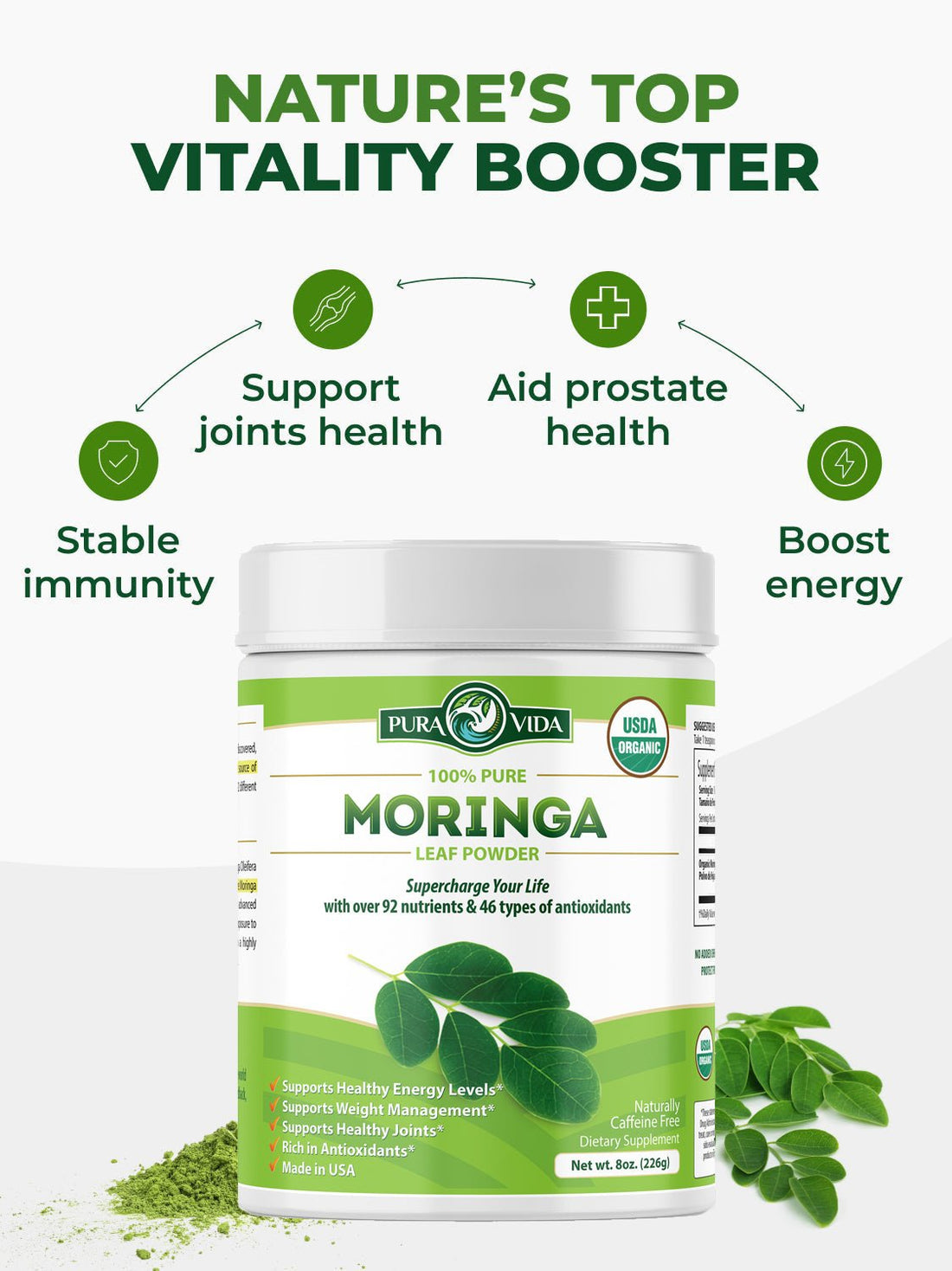 Moringa Powder Pura Vida 8oz (226g) - Pura Vida Moringa
