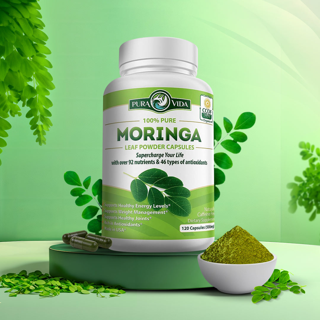 Moringa Leaf Powder Capsules Pura Vida 500mg (120 Capsules)